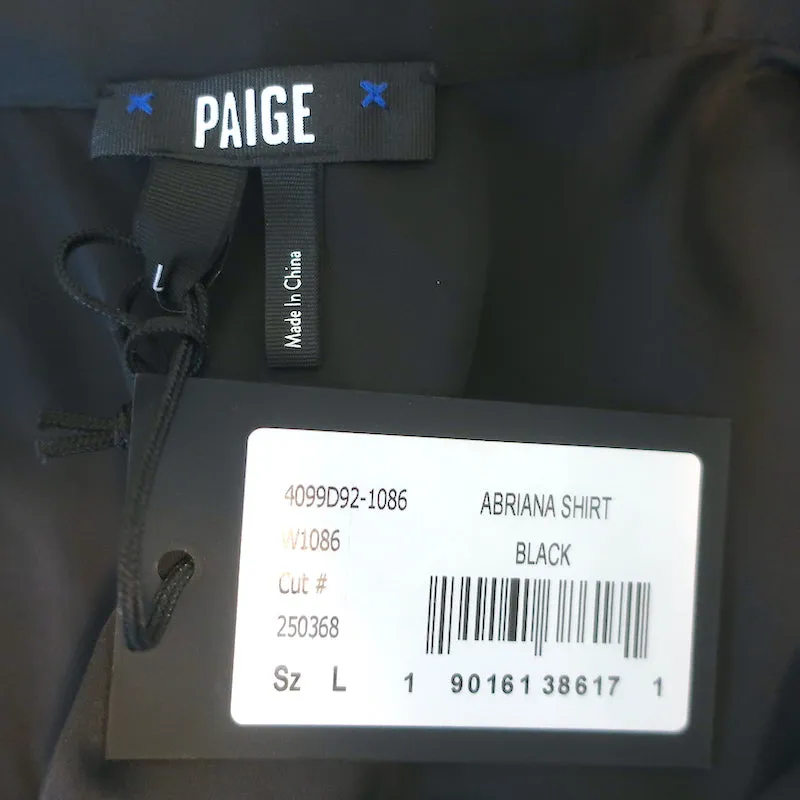PAIGE Abriana Flare Cuff Bluse Schwarz Satin Größe Large Langarm Bluse NEU