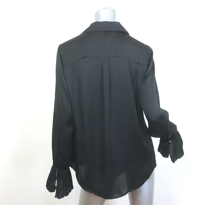 PAIGE Abriana Flare Cuff Bluse Schwarz Satin Größe Large Langarm Bluse NEU
