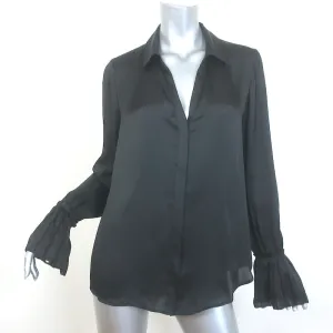 PAIGE Abriana Flare Cuff Bluse Schwarz Satin Größe Large Langarm Bluse NEU