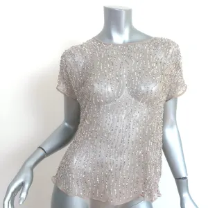 Parker Chiffonbluse mit Pailletten in Taupeseide Größe Small Kurzarmtop