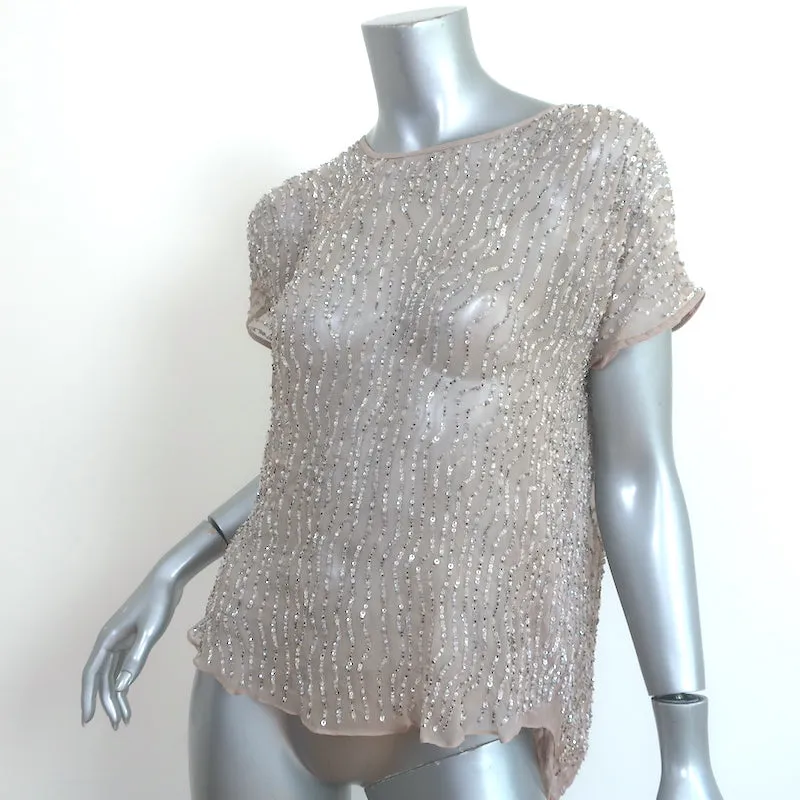 Parker Chiffonbluse mit Pailletten in Taupeseide Größe Small Kurzarmtop