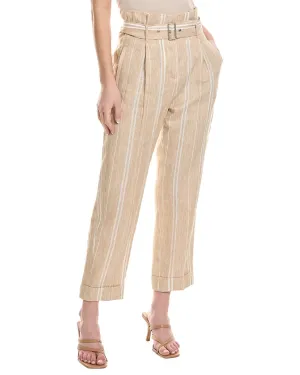 Peserico Damen Paperbag Leinen-Mix Hose, 42, Braun