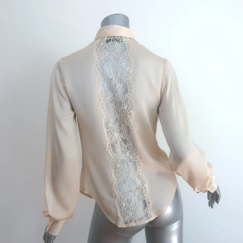 Peter Soronen Bluse Beige Spitzenbesatz Seide Größe 6 Langarm Top
