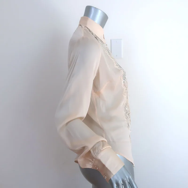 Peter Soronen Bluse Beige Spitzenbesatz Seide Größe 6 Langarm Top