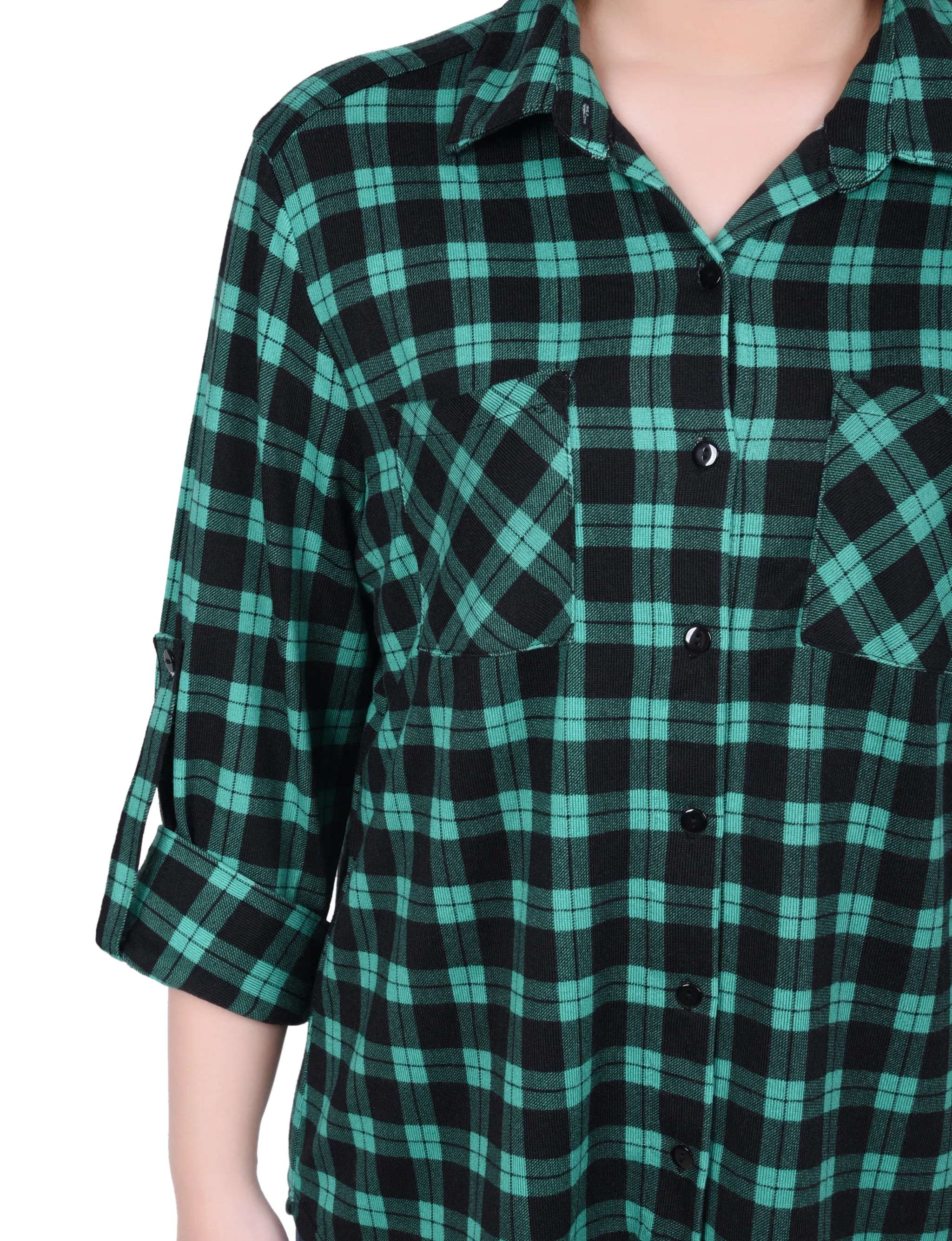Petite Langarm-Bluse mit Knopfleiste