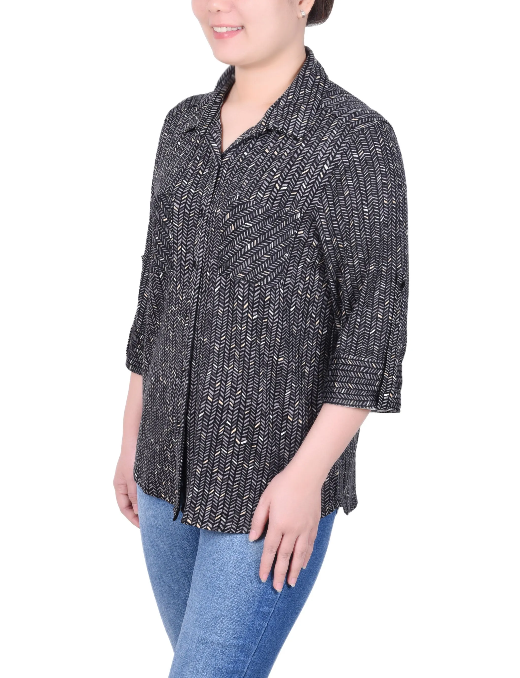 Petite Langarm-Bluse mit Knopfleiste