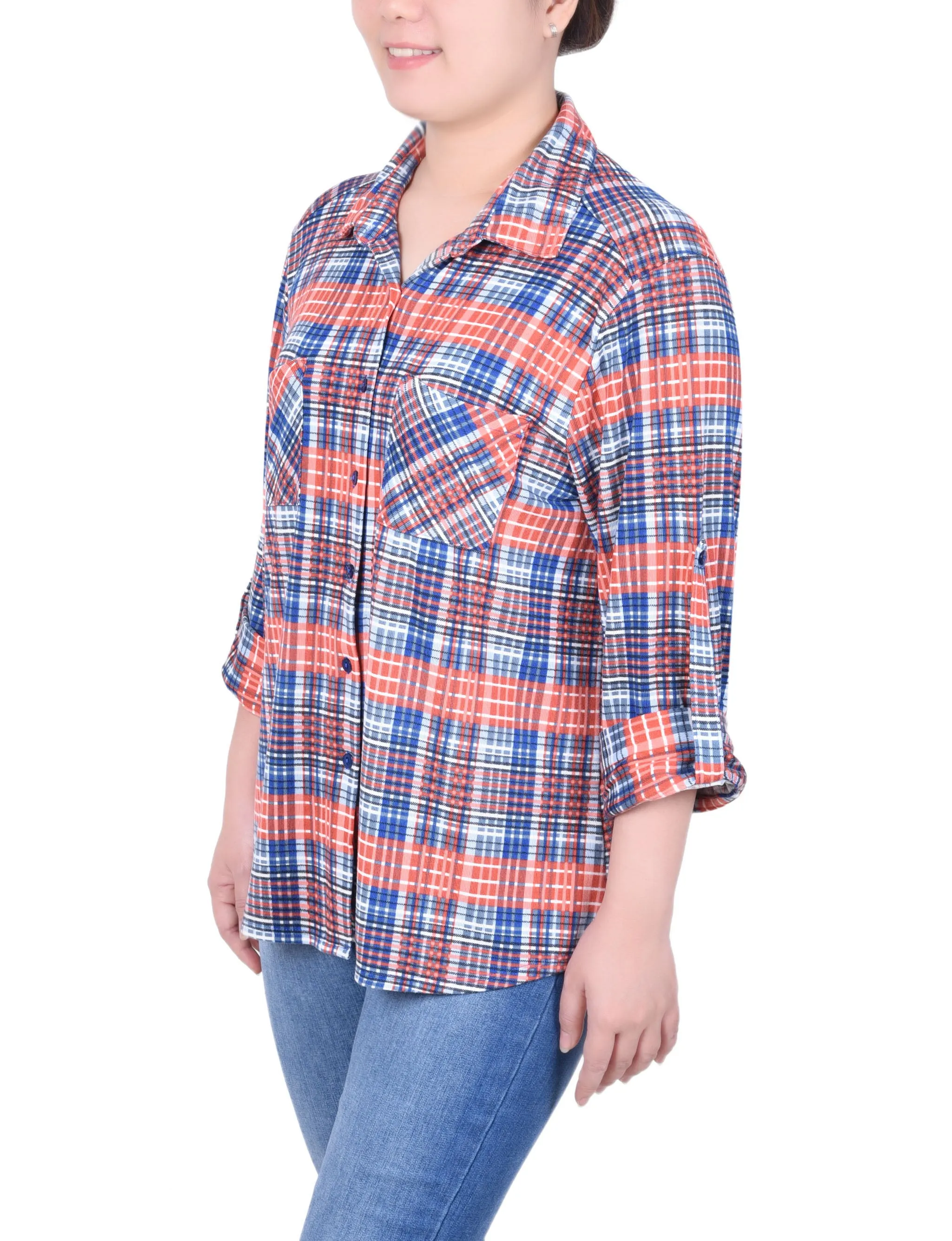 Petite Langarm-Bluse mit Knopfleiste