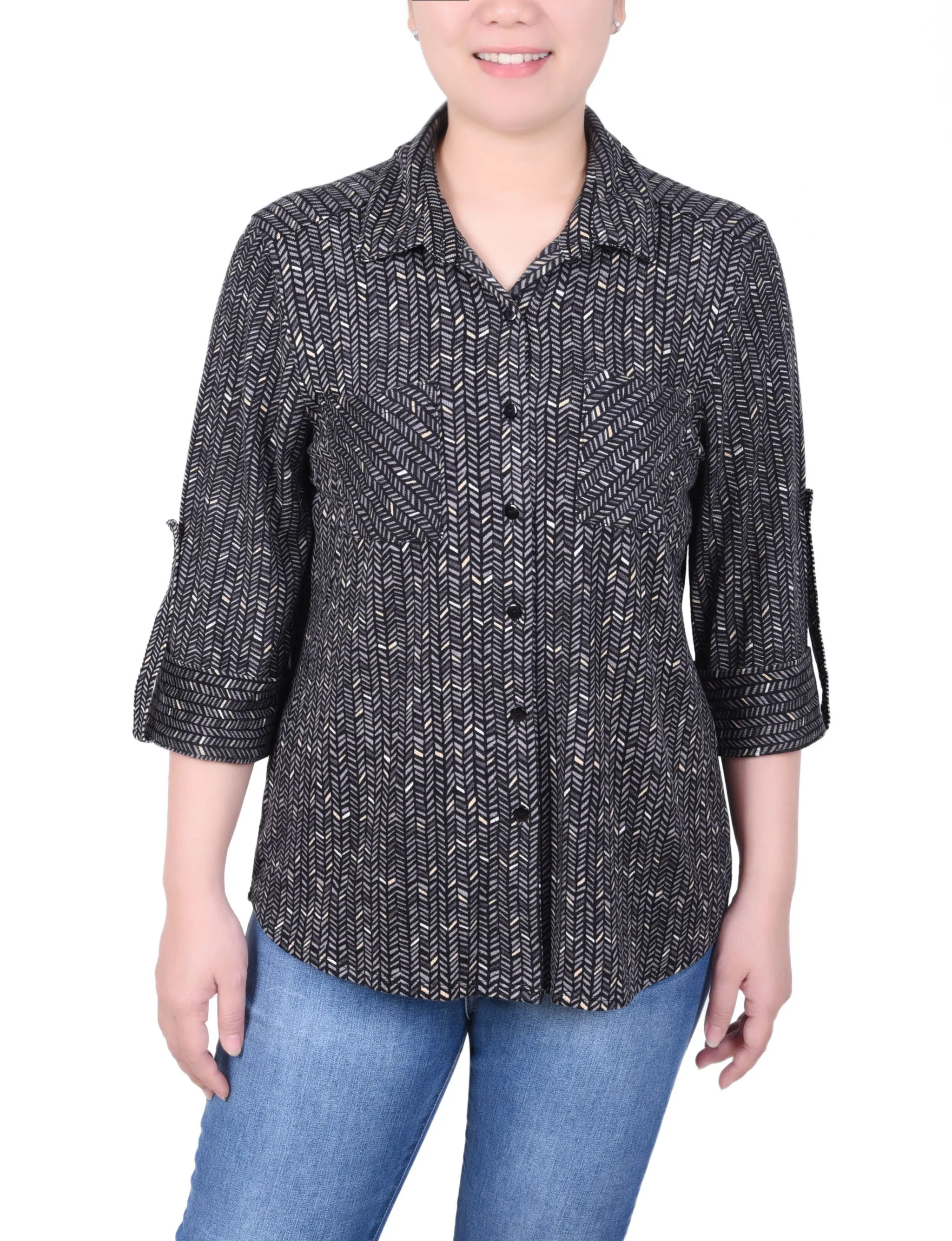 Petite Langarm-Bluse mit Knopfleiste