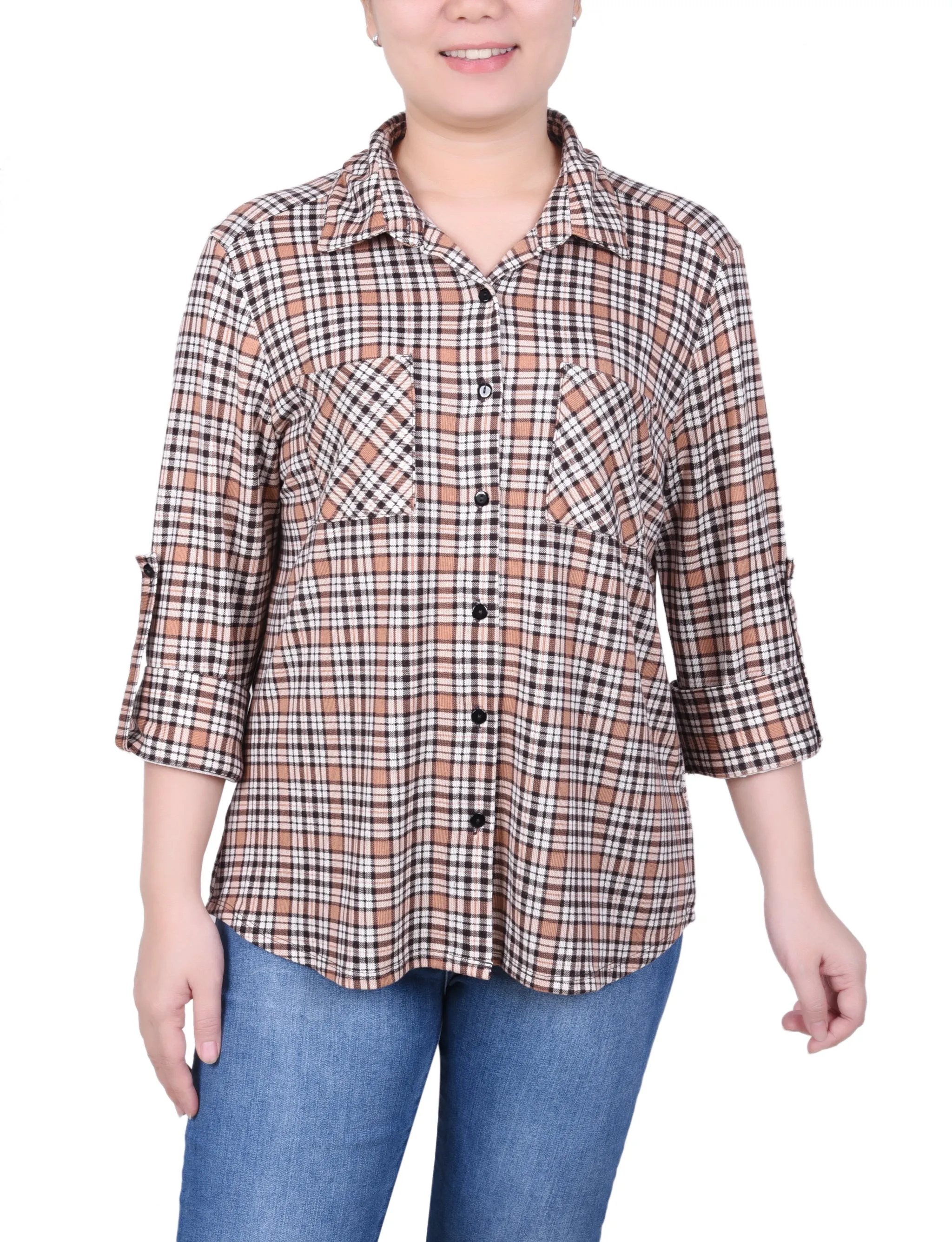 Petite Langarm-Bluse mit Knopfleiste