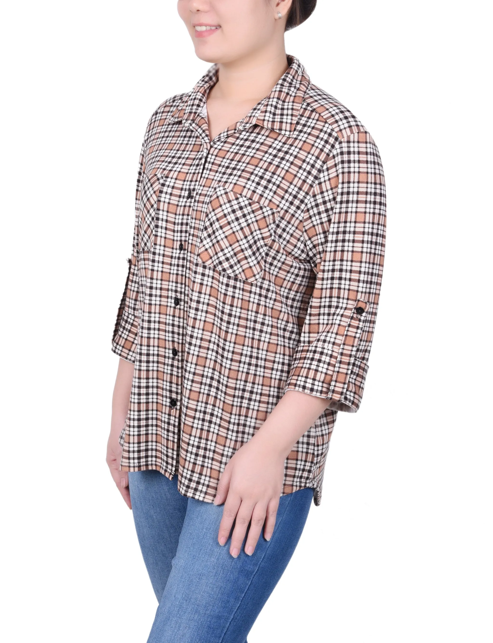 Petite Langarm-Bluse mit Knopfleiste
