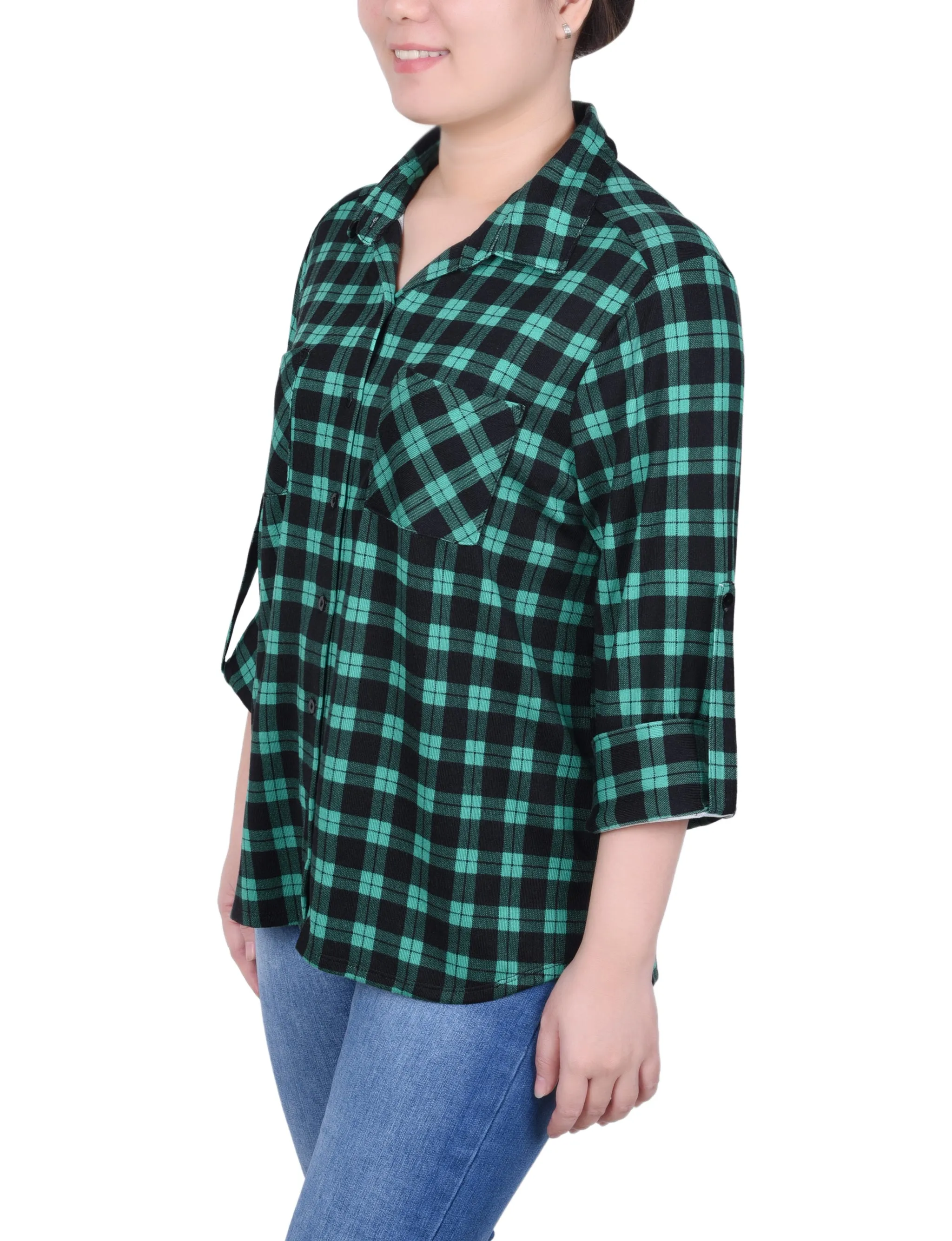 Petite Langarm-Bluse mit Knopfleiste