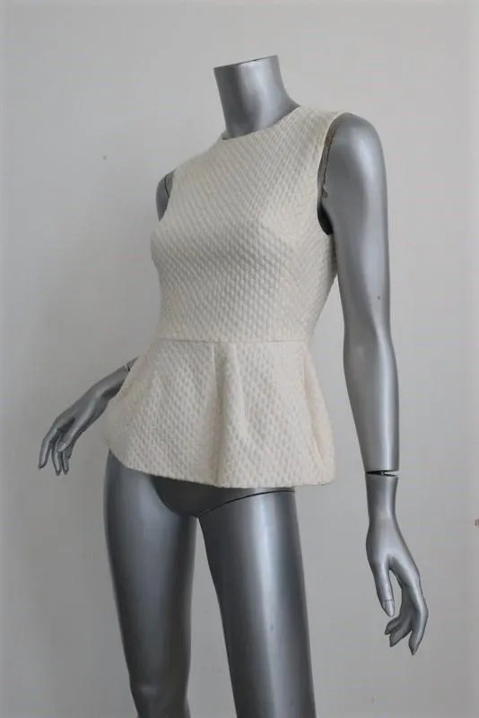 Pierre Balmain Ärmelloses Peplum Top Creme Gepunktet Bestickte Baumwolle Größe 38