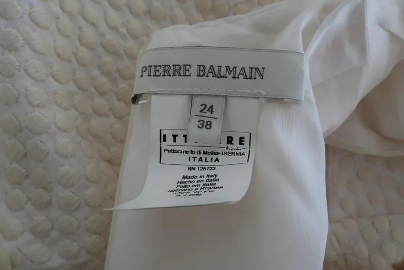 Pierre Balmain Ärmelloses Peplum Top Creme Gepunktet Bestickte Baumwolle Größe 38