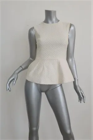 Pierre Balmain Ärmelloses Peplum Top Creme Gepunktet Bestickte Baumwolle Größe 38