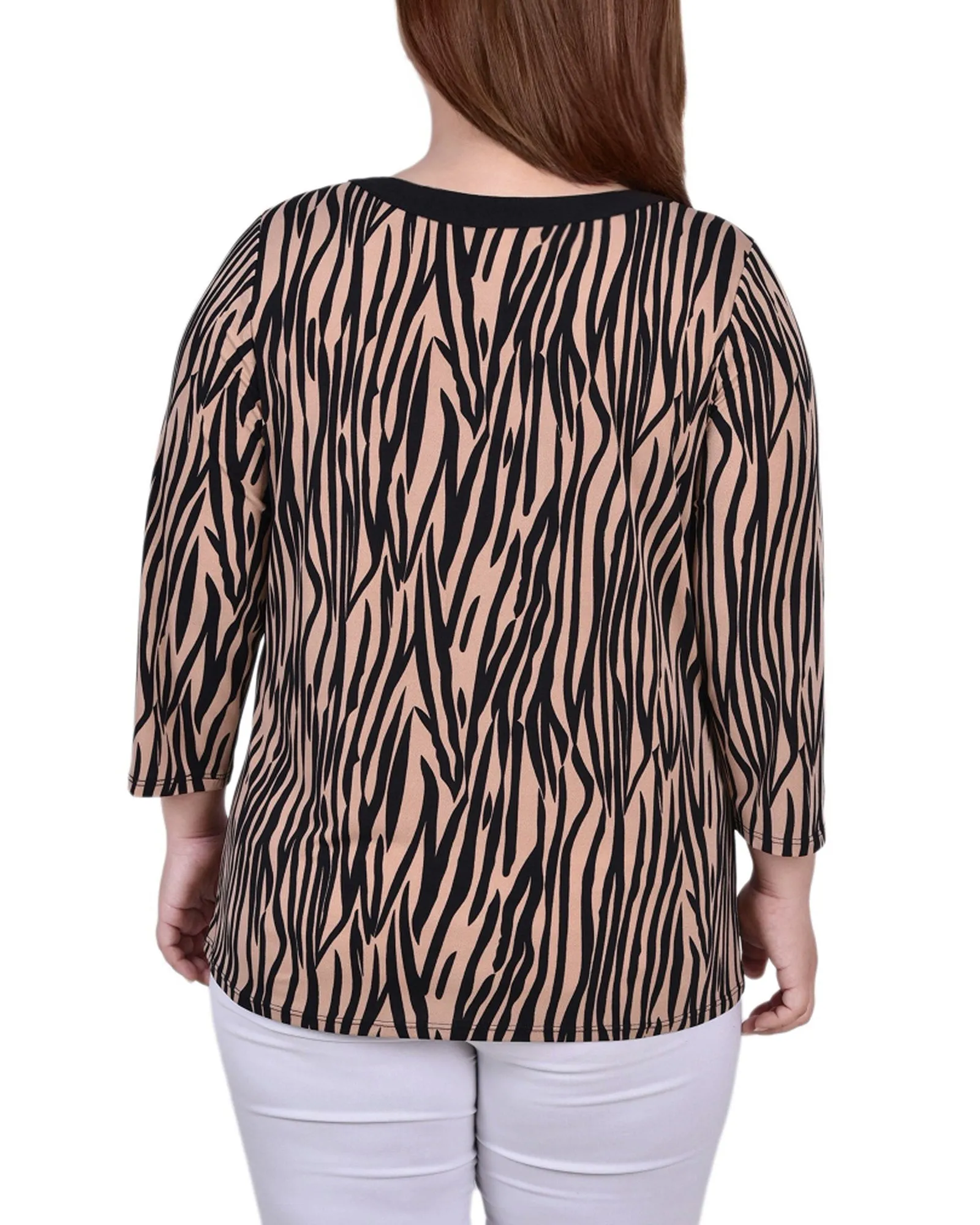 Plus Size Top mit 3/4-Ärmeln, Kombibändern und Ausschnitt vorne