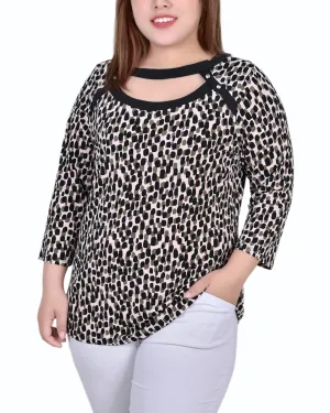 Plus Size Top mit 3/4-Ärmeln, Kombibändern und Ausschnitt vorne