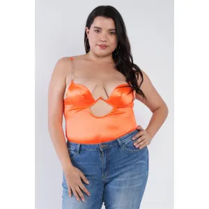 Plus Size Seidenkette Spaghettiträger High-Thong mit Ausschnitt Bodysuit