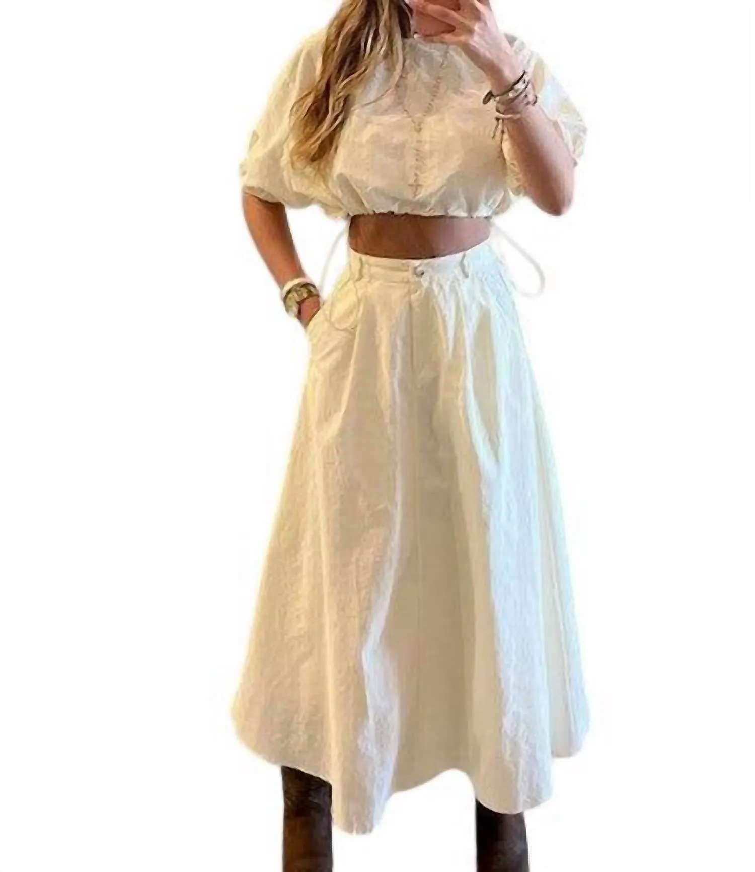 Poplin-Midirock in Off-White