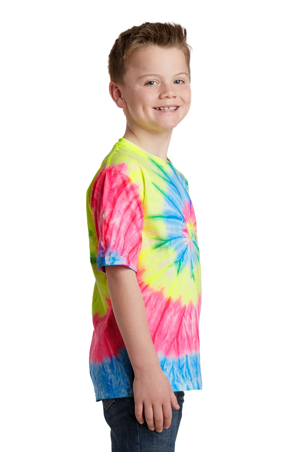 Port & Company Jugendliche Tie-Dye Kurzarm Rundhals T-Shirt - Neon Regenbogen