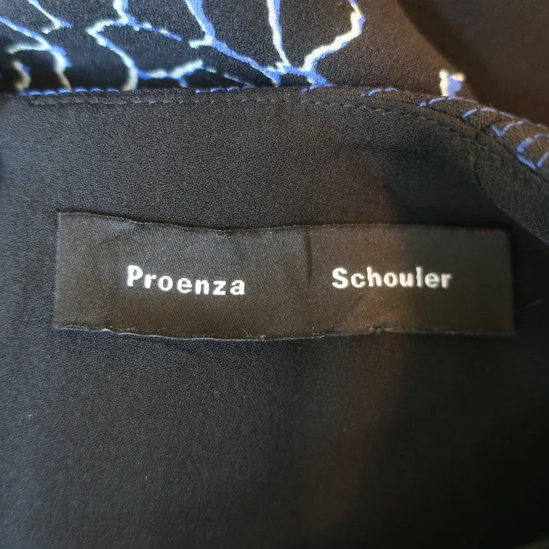 Proenza Schouler Asymmetrisches Ärmelloses Top Marine Blau Gedruckter Seidenkrepp Größe 4