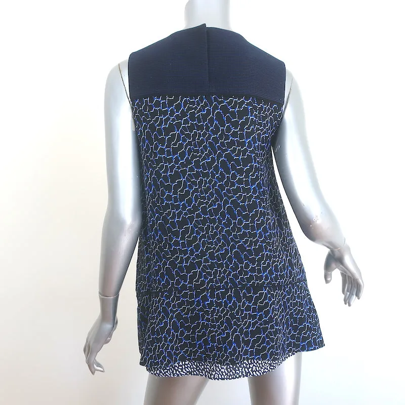 Proenza Schouler Asymmetrisches Ärmelloses Top Marine Blau Gedruckter Seidenkrepp Größe 4
