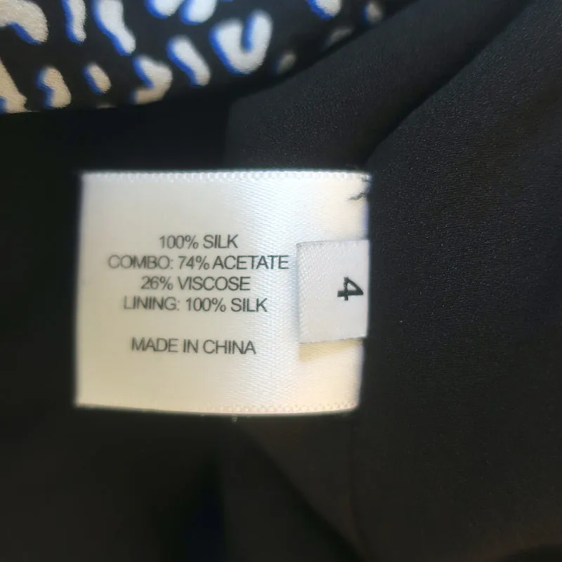 Proenza Schouler Asymmetrisches Ärmelloses Top Marine Blau Gedruckter Seidenkrepp Größe 4