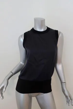 Rag & Bone Tank Darcie Marineblau Satin & Schwarz Rippstrick Größe Small Ärmelloses Top