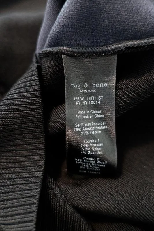 Rag & Bone Tank Darcie Marineblau Satin & Schwarz Rippstrick Größe Small Ärmelloses Top