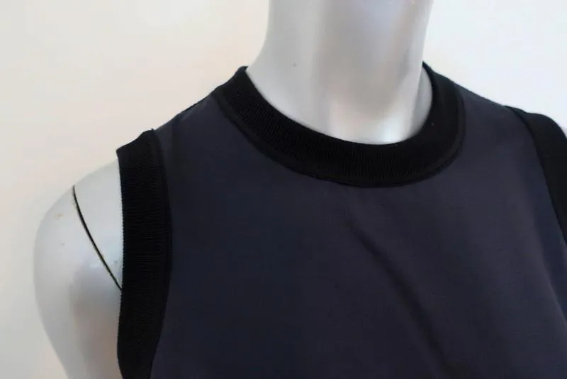Rag & Bone Tank Darcie Marineblau Satin & Schwarz Rippstrick Größe Small Ärmelloses Top