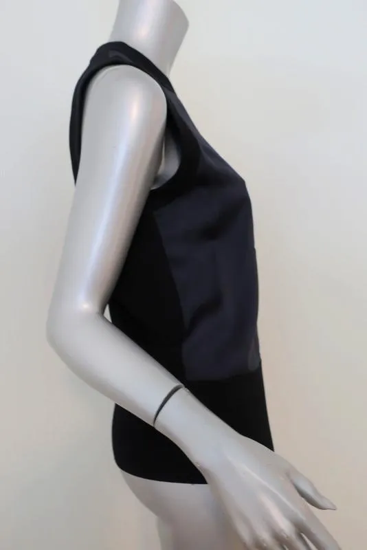 Rag & Bone Tank Darcie Marineblau Satin & Schwarz Rippstrick Größe Small Ärmelloses Top