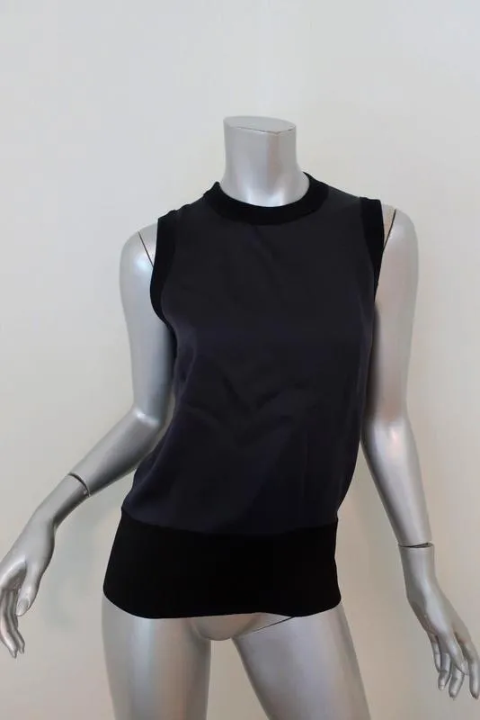 Rag & Bone Tank Darcie Marineblau Satin & Schwarz Rippstrick Größe Small Ärmelloses Top