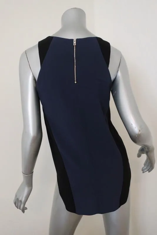 Rag & Bone Top Marineblau/Schwarz Colorblock Crepe Größe Small Ärmellose Bluse mit Reißverschluss-Rücken