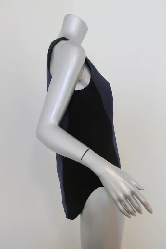 Rag & Bone Top Marineblau/Schwarz Colorblock Crepe Größe Small Ärmellose Bluse mit Reißverschluss-Rücken