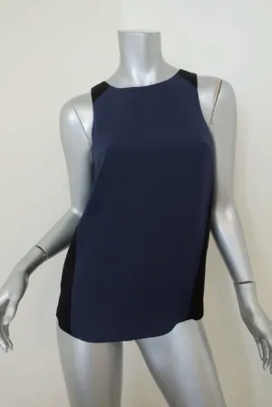Rag & Bone Top Marineblau/Schwarz Colorblock Crepe Größe Small Ärmellose Bluse mit Reißverschluss-Rücken