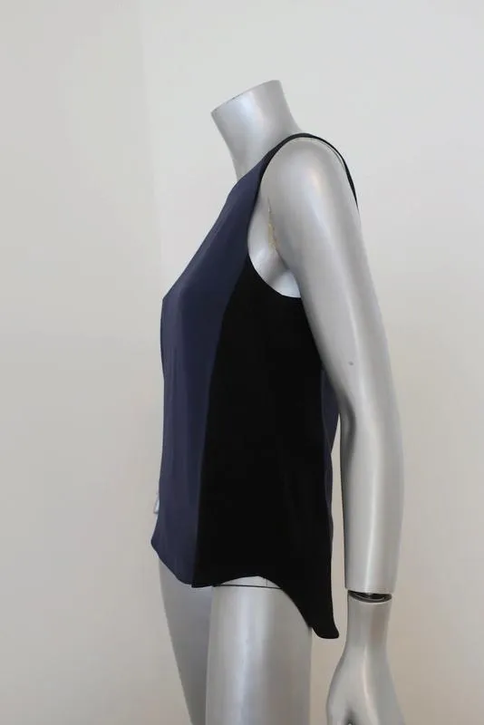 Rag & Bone Top Marineblau/Schwarz Colorblock Crepe Größe Small Ärmellose Bluse mit Reißverschluss-Rücken