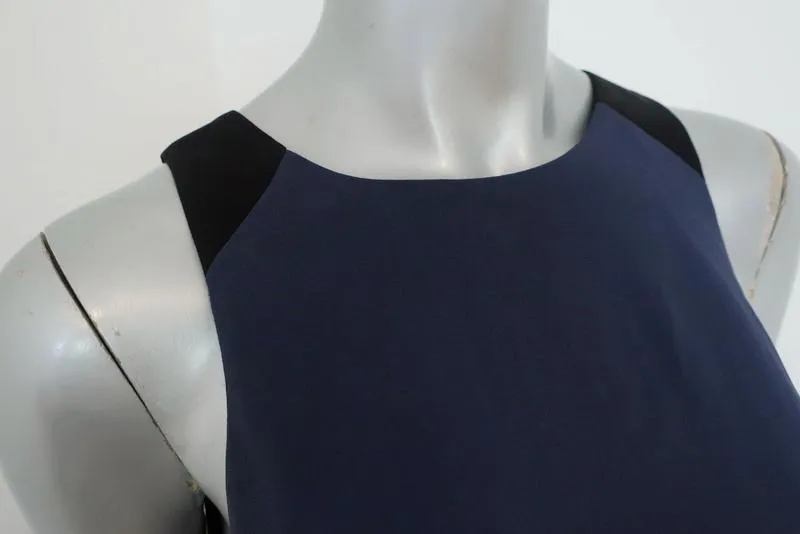 Rag & Bone Top Marineblau/Schwarz Colorblock Crepe Größe Small Ärmellose Bluse mit Reißverschluss-Rücken