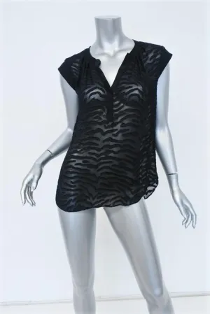 Rebecca Taylor Bluse Schwarz Tiger Fil Coupe Größe 0 Kurzarmtop