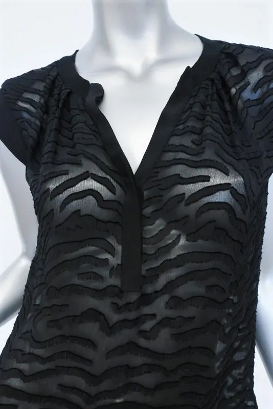 Rebecca Taylor Bluse Schwarz Tiger Fil Coupe Größe 0 Kurzarmtop