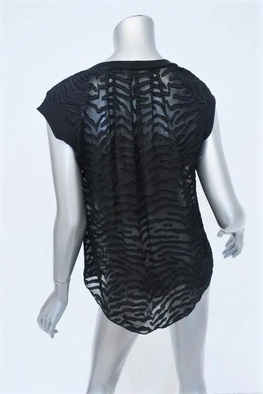 Rebecca Taylor Bluse Schwarz Tiger Fil Coupe Größe 0 Kurzarmtop