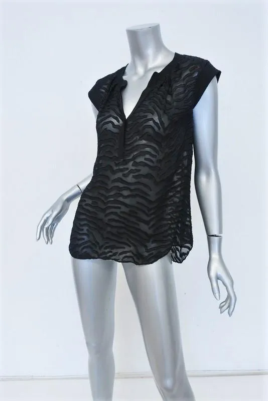 Rebecca Taylor Bluse Schwarz Tiger Fil Coupe Größe 0 Kurzarmtop