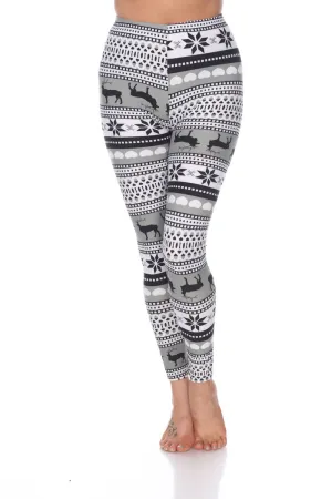 Rentier-bedruckte Leggings in Grau / Weiß