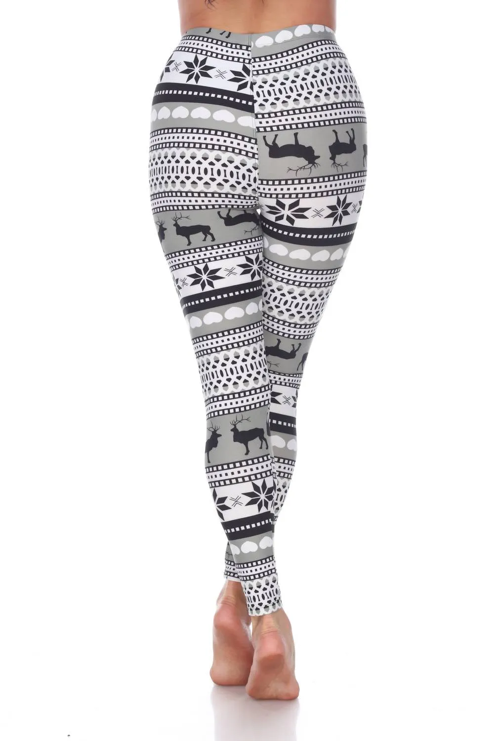 Rentier-bedruckte Leggings in Grau / Weiß