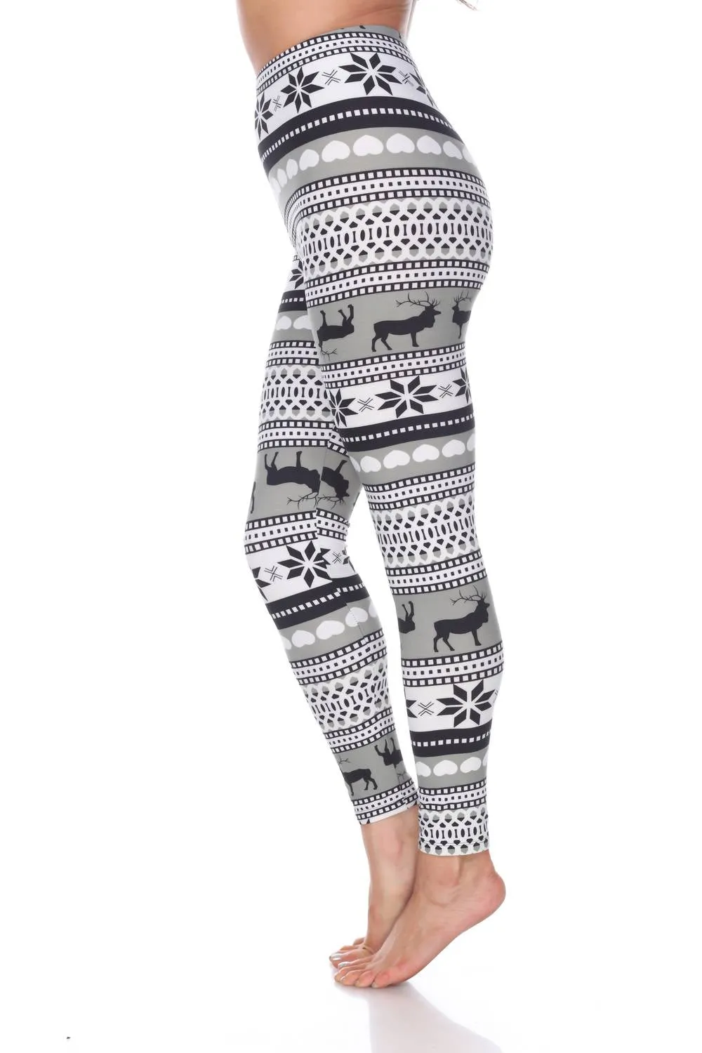 Rentier-bedruckte Leggings in Grau / Weiß