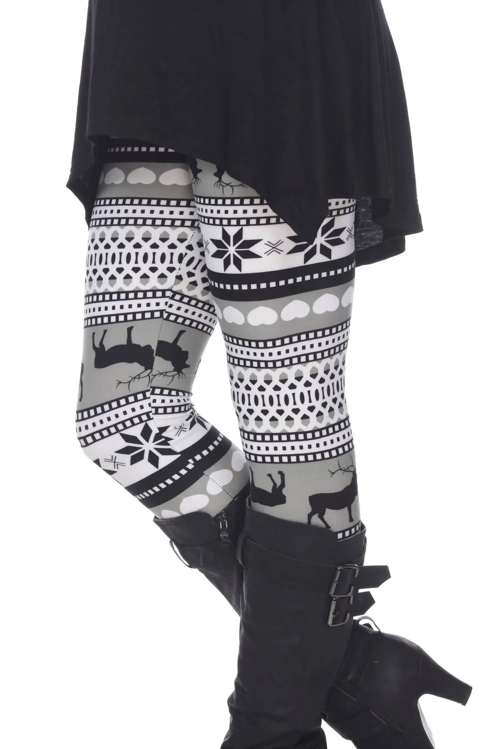 Rentier-bedruckte Leggings in Grau / Weiß