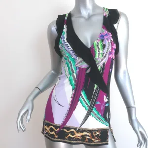 Roberto Cavalli Rüschenbesetztes Tanktop Mehrfarbig Bedrucktes Jersey Größe 40
