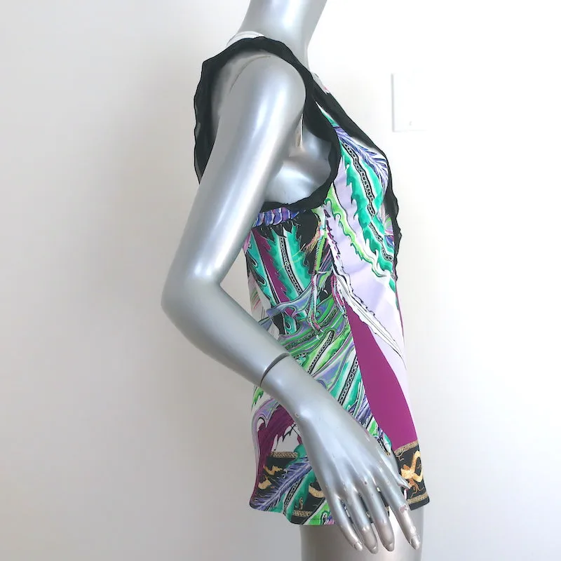 Roberto Cavalli Rüschenbesetztes Tanktop Mehrfarbig Bedrucktes Jersey Größe 40