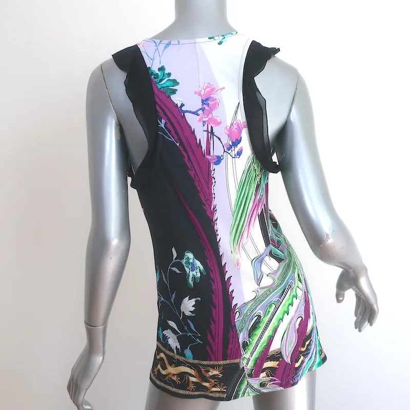 Roberto Cavalli Rüschenbesetztes Tanktop Mehrfarbig Bedrucktes Jersey Größe 40
