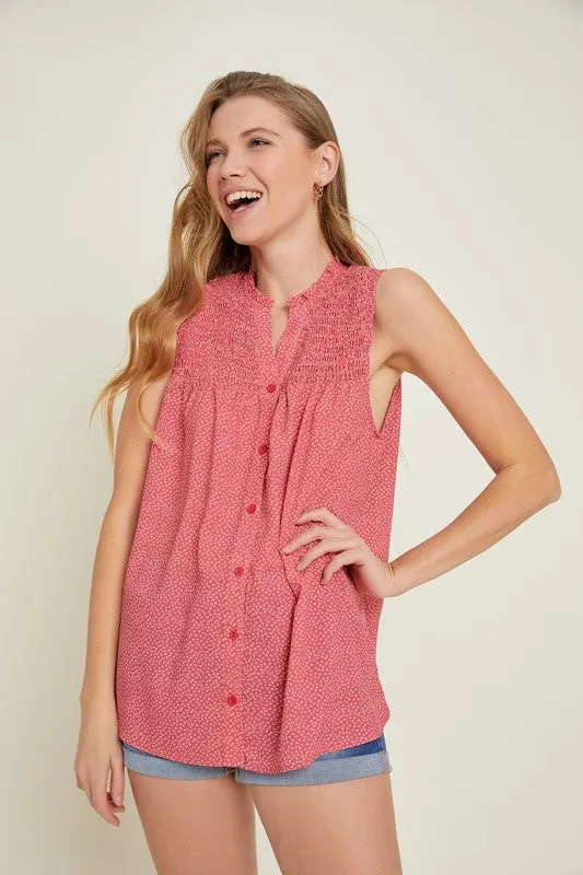 Frauen-Buttonfront-Tanktop mit Rüschen am Hals