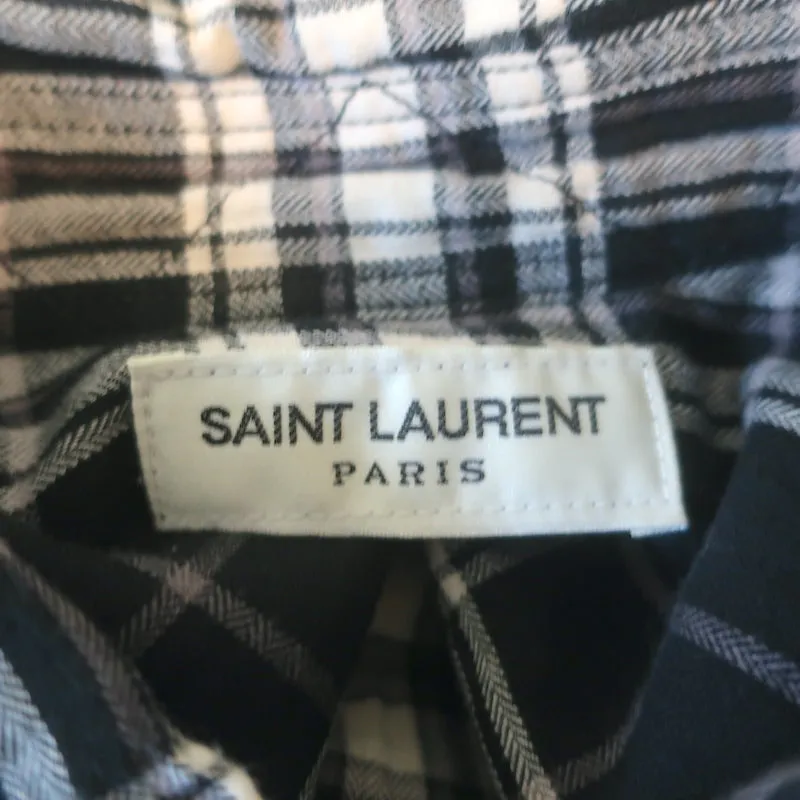 Saint Laurent Karo-Knitter-Flanellhemd Schwarz & Weiß Baumwolle Größe S