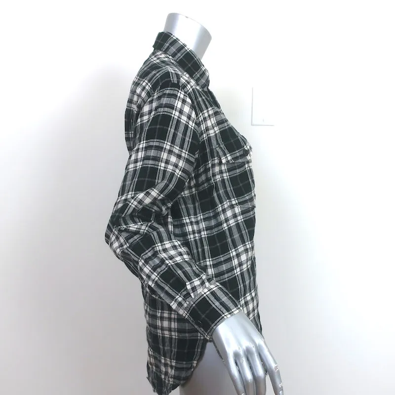 Saint Laurent Karo-Knitter-Flanellhemd Schwarz & Weiß Baumwolle Größe S